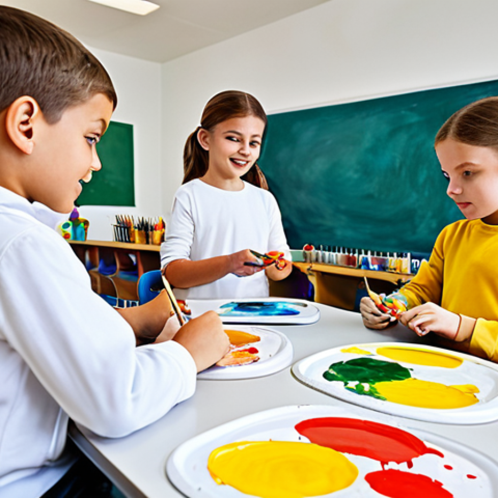 Children's Art Class**
"A group of children in a bright art classroom, painting with colorful paints, creating imaginative artwork, fully clothed, appropriate content, safe for work, perfect anatomy, natural proportions, family-friendly, professional photography, high quality, modest clothing."
**