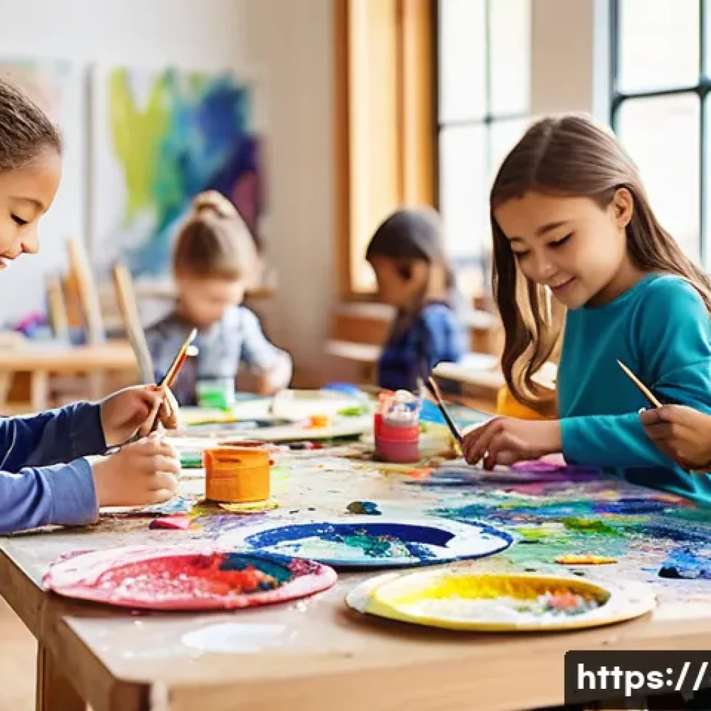 미술 교육과 커뮤니티 아트 - **Prompt 1: Diverse children in a vibrant art studio, immersed in creative self-expression.**
A ...