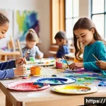 Home 15 미술 교육과 커뮤니티 아트 - **Prompt 1: Diverse children in a vibrant art studio, immersed in creative self-expression.**
A ...