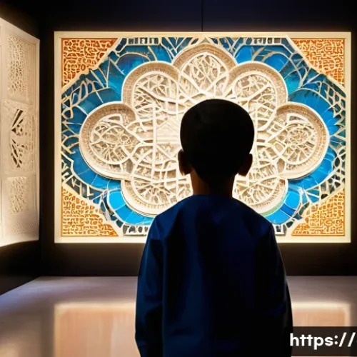 Home 26 미술 교육과 서예 - **Prompt:** A modern museum exhibition hall showcasing Islamic art, with intricate geometric pattern...